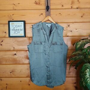 White House Black Market WHBM Satin  Woven Tunic Pocket Utility Top Blouse Sz XL